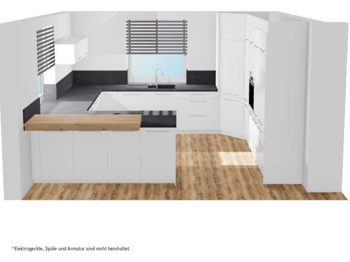 Nobilia Einbau-Küche mit Theke & Tischplatte ohne Elektrogeräte - Abverkaufsküche KSH59K