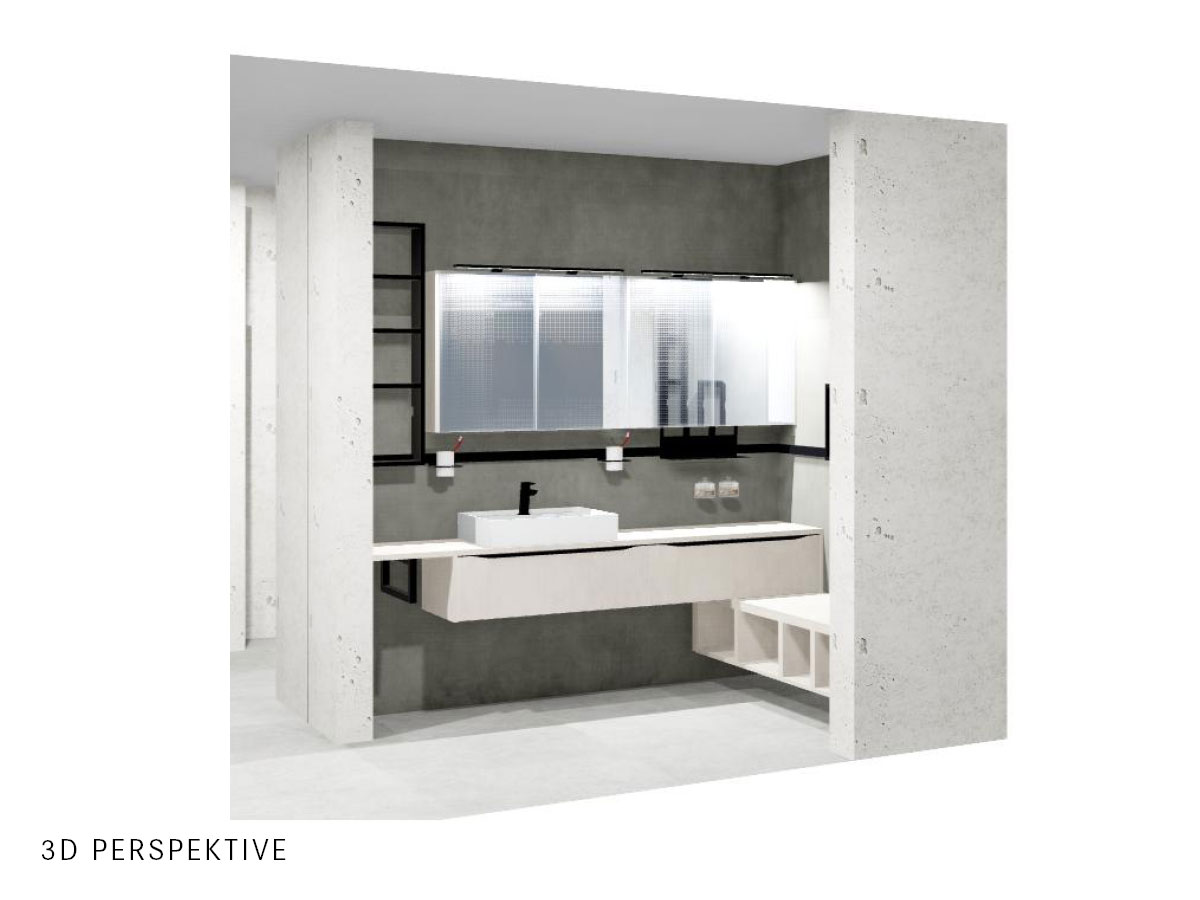 Nobilia Badezimmer mit Waschtischschrank und Spiegel - Musterbad MGH15-3
