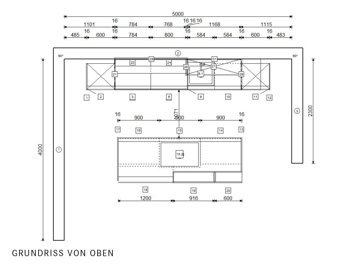 Leicht Architektur Einbauküche mit Insel & Elektrogeräten - Abverkaufsküche MGH11